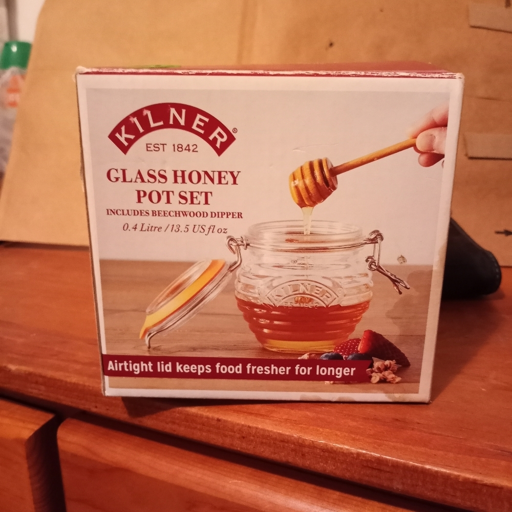 Glass honey pot set